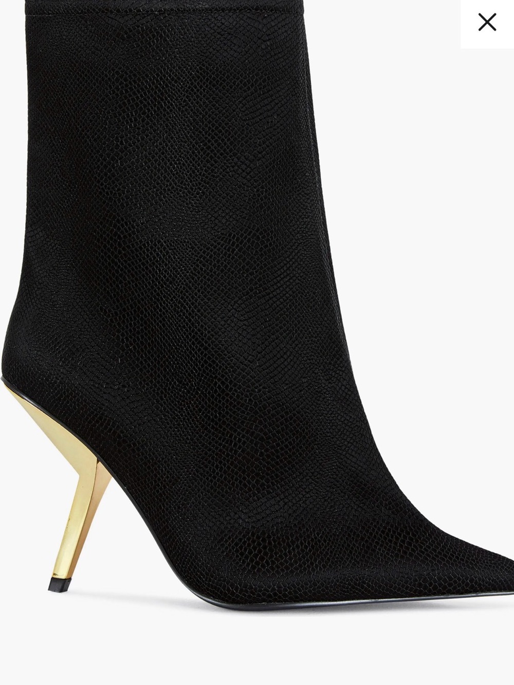 Azalea Wang Quinney Black Pointed Ankle Boot with Gold Stiletto Heel